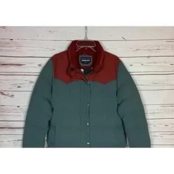 Patagonia Women's XL Extra Large Bivy Burgundy Gray Blue Down Winter Jacket Coat - Picture 6 of 14